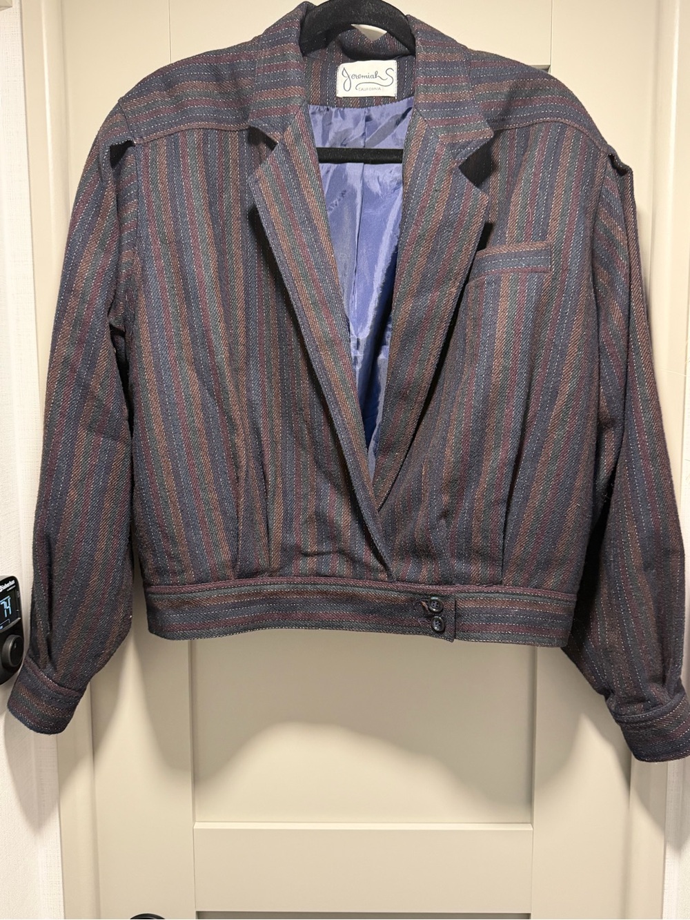 Jeremiah S Navy Multicolor Striped Boxy Blazer